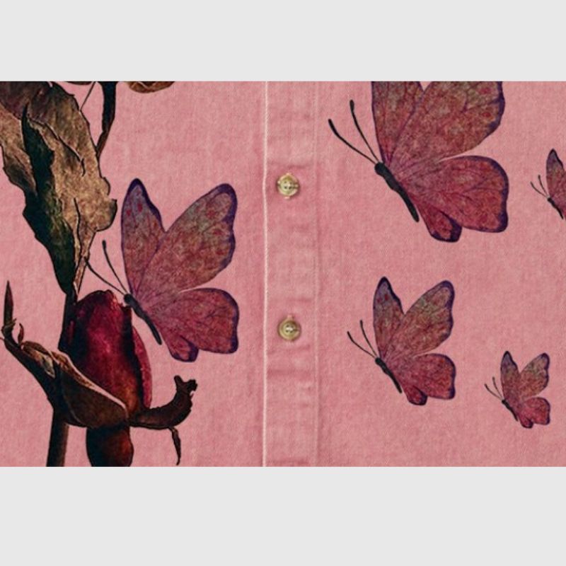 Jeanshemd mit Rosen-Schmetterling