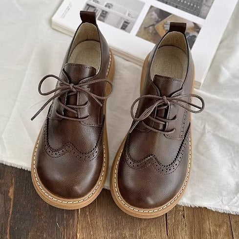 Zapatos retro con cordones y suela gruesa para mujer, de cuero británico, estilo muñeca de cabeza grande, Mori Girl