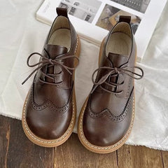 Zapatos retro con cordones y suela gruesa para mujer, de cuero británico, estilo muñeca de cabeza grande, Mori Girl