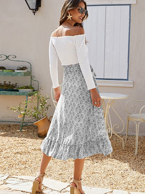 Ditsy Floral Tie Side High Low Skirt