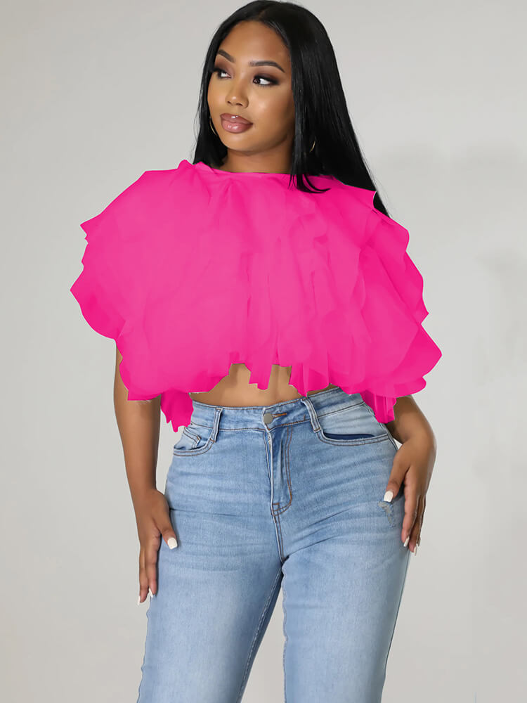 Chiffon-Crop-Tops mit gestapelten Rüschen
