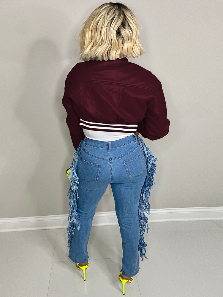 Lässige Retro Varsity Crop Baseballjacken