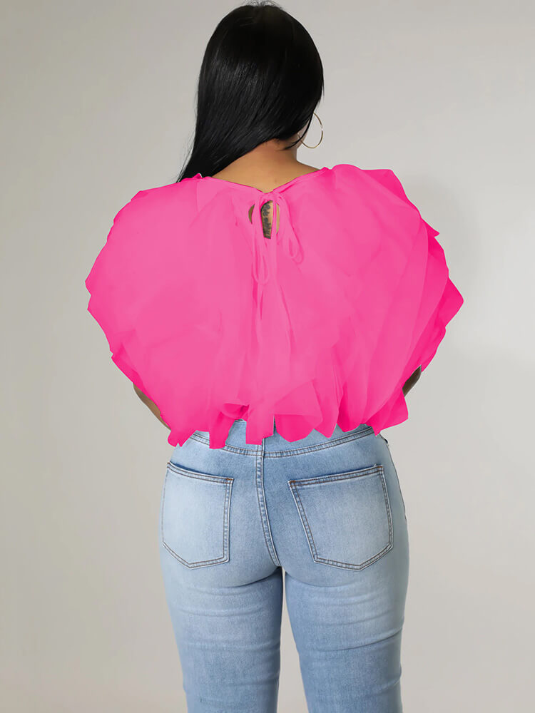 Chiffon-Crop-Tops mit gestapelten Rüschen