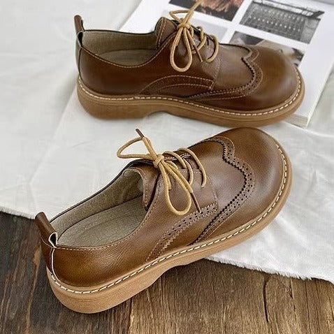 Zapatos retro con cordones y suela gruesa para mujer, de cuero británico, estilo muñeca de cabeza grande, Mori Girl