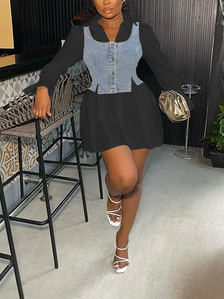 Set aus Jeansweste und Hemdkleid