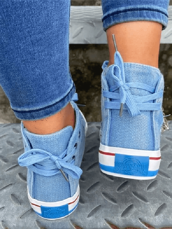 Denim Punk Schnür-Sneaker aus Canvas