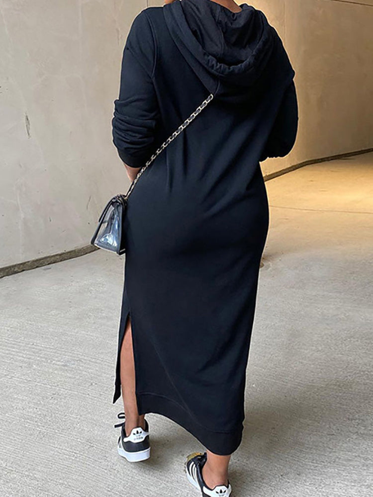 Kapuzenkleid mit schrägen Taschen und Kordelzug