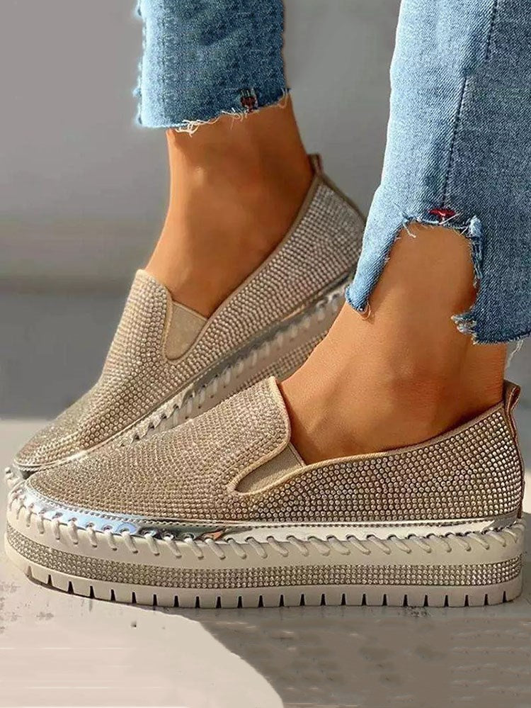 Zapatos sin cordones con plataforma y diamantes de imitación