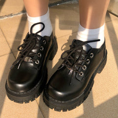 Oxford-Plateauschuhe, klobige Leder-Loafer zum Schnüren