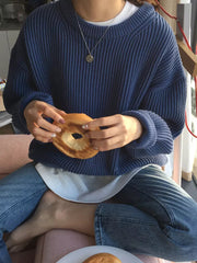 Langärmliger Vintage-Pullover mit O-Ausschnitt
