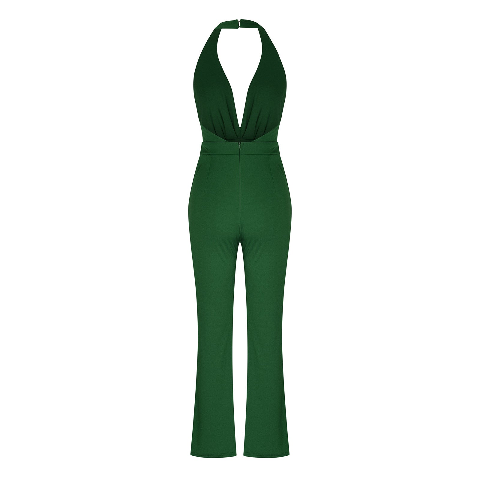 Schmaler Jumpsuit mit V-Ausschnitt, offener Rückentasche