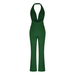 Schmaler Jumpsuit mit V-Ausschnitt, offener Rückentasche