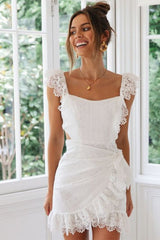 Boho Lace Ruffle Mini Beach Dress
