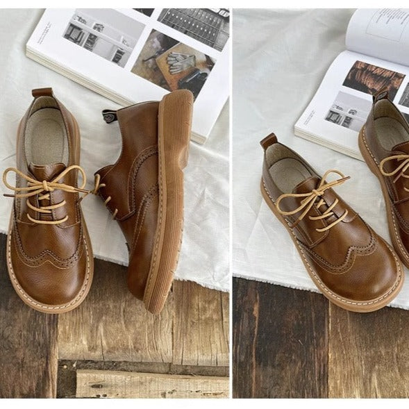 Zapatos retro con cordones y suela gruesa para mujer, de cuero británico, estilo muñeca de cabeza grande, Mori Girl