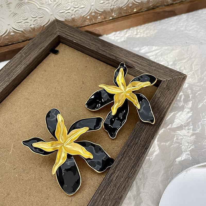 Pendientes de bloque de color con doble flor 