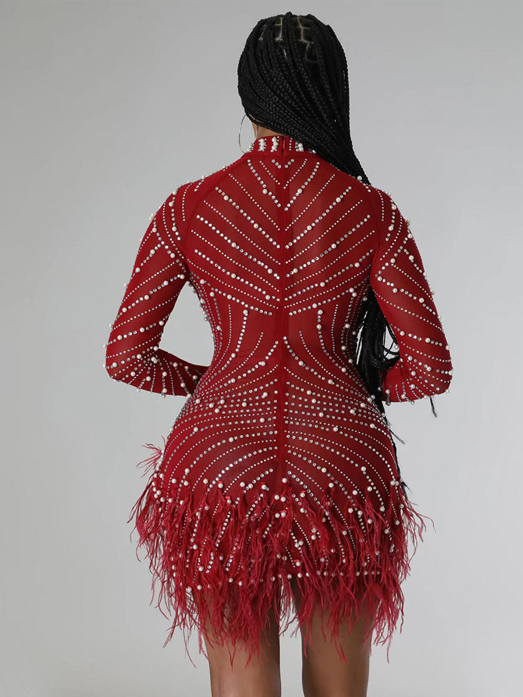 Minikleid aus Netzstoff mit Strass