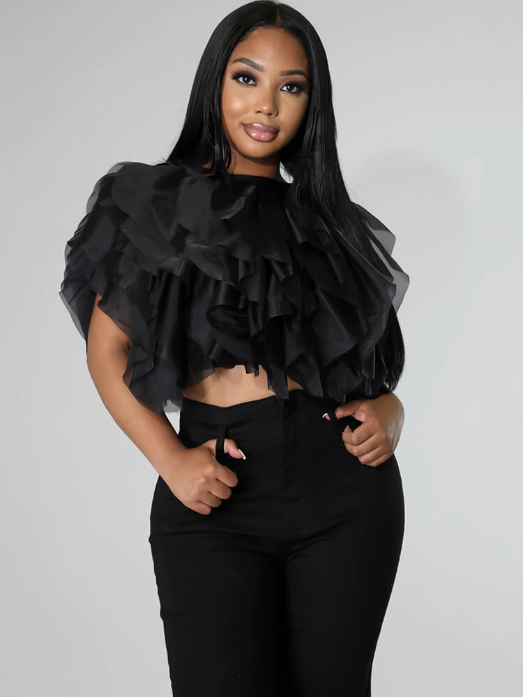 Chiffon-Crop-Tops mit gestapelten Rüschen