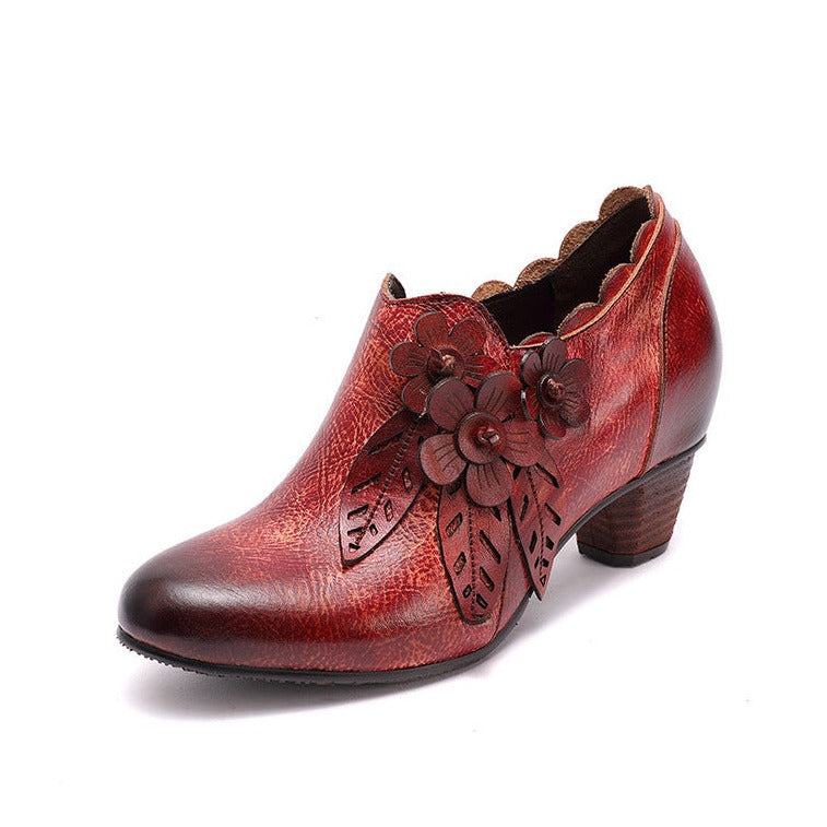 Botas de tacón de piel auténtica, estilo bohemio, estilo vintage