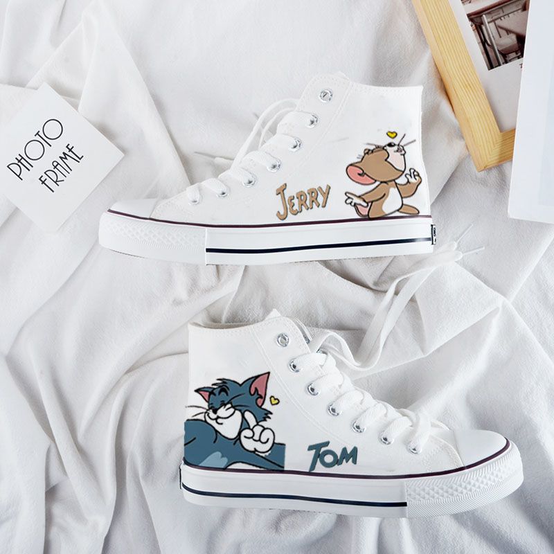 Zapatos de lona con estampado de dibujos animados de gato y ratón 