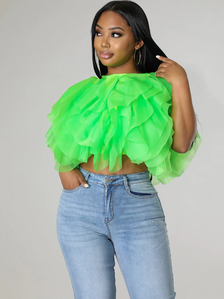 Chiffon-Crop-Tops mit gestapelten Rüschen