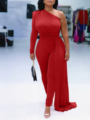 One Shoulder Solid Jumpsuit