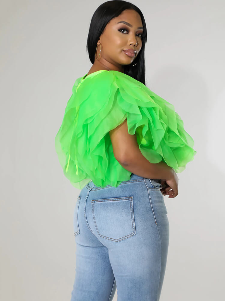 Chiffon-Crop-Tops mit gestapelten Rüschen