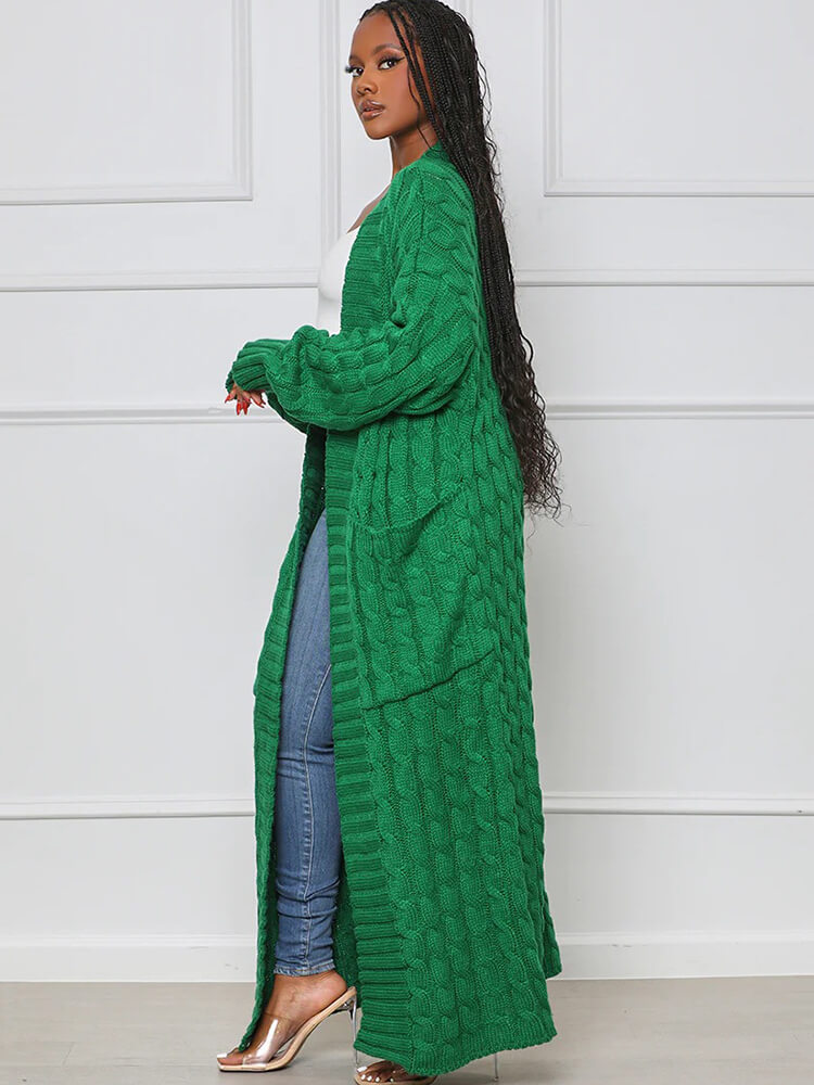 Einfarbige, figurbetonte Strickjacke mit langen Ärmeln