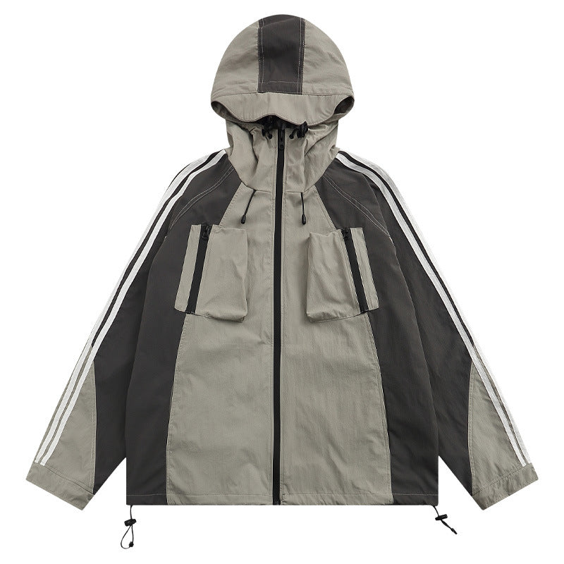Kapuzenjacke mit Reißverschluss und Farbblock