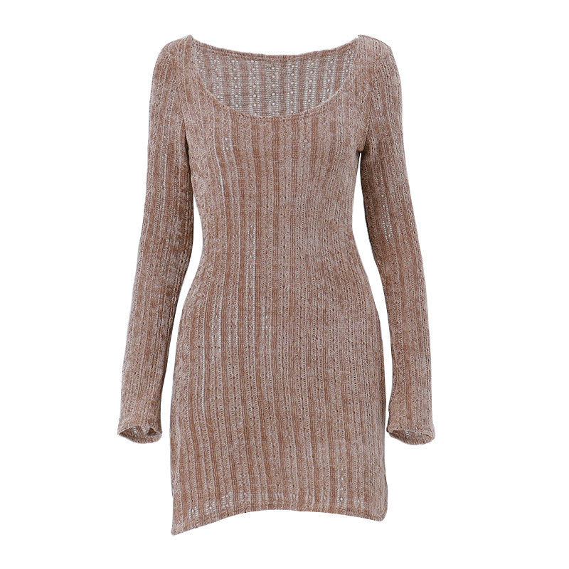 Vintage Chenille Langarm Minikleid