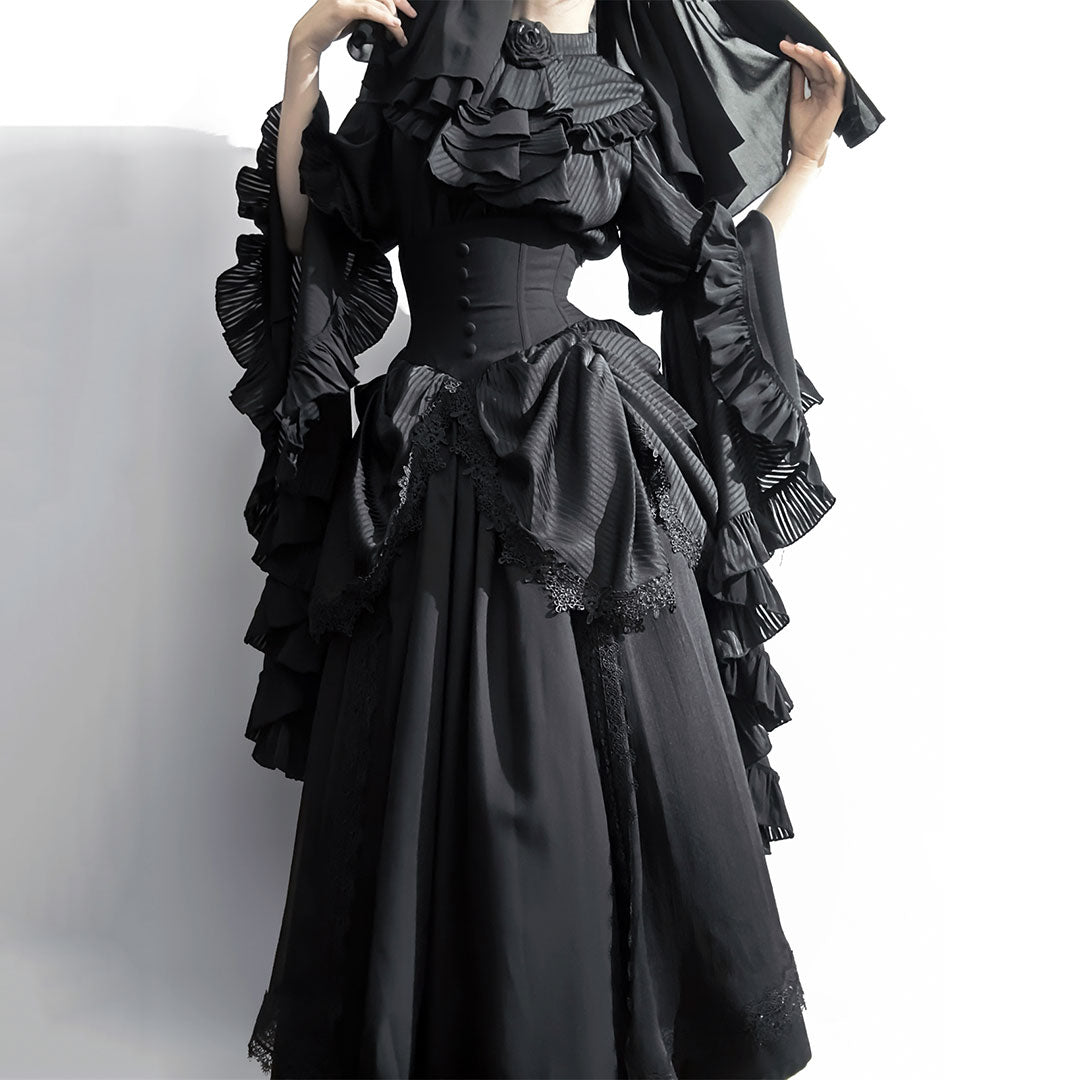 Lace Flower Shirt Skirt Set
