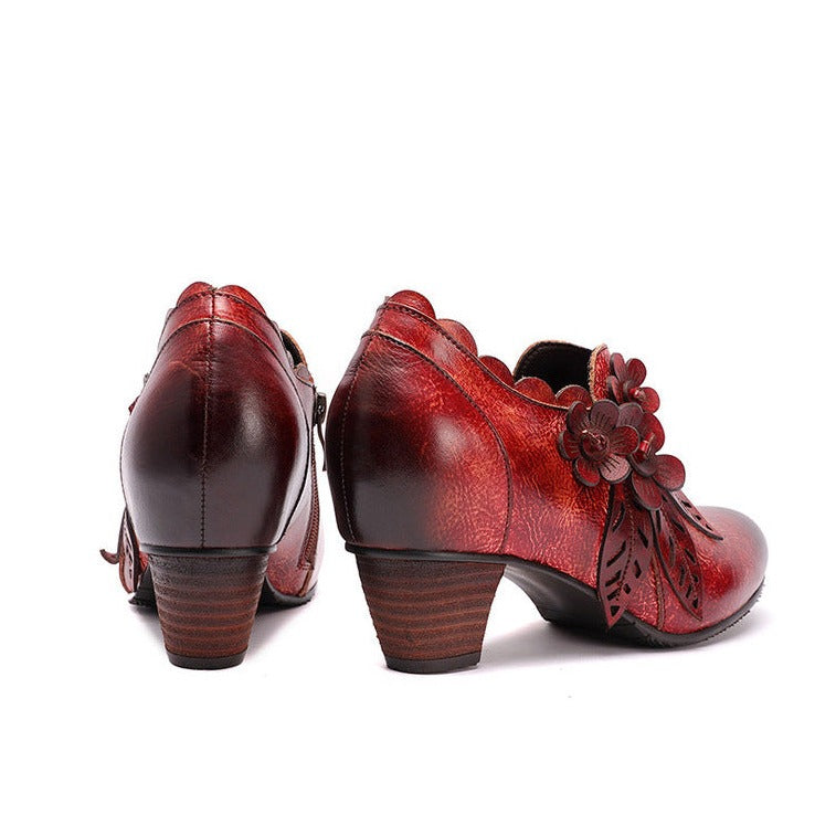 Botas de tacón de piel auténtica, estilo bohemio, estilo vintage