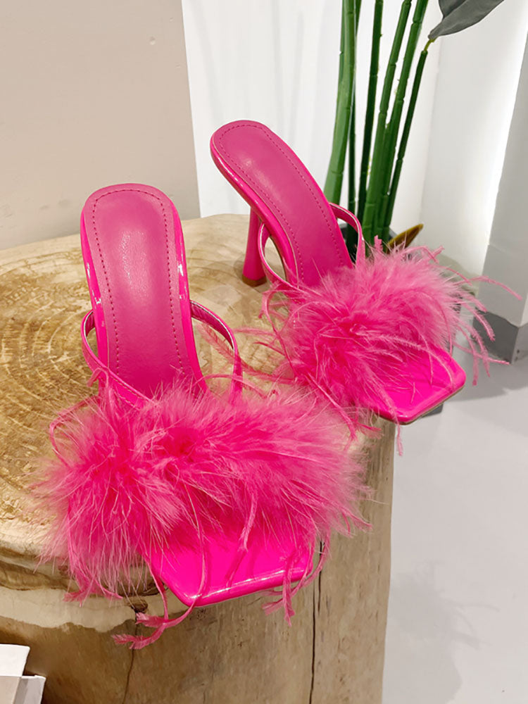 High Heel Pantoletten aus Federfell