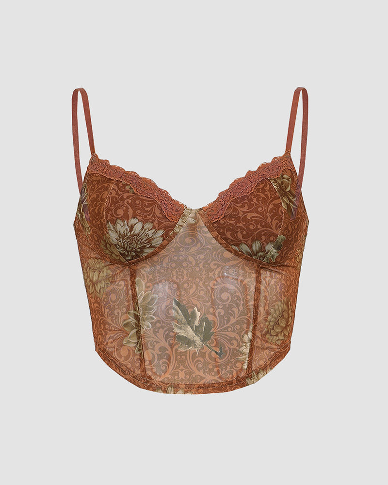 Aprikosenblatt-Korsett-Camisole mit Spitzenbesatz