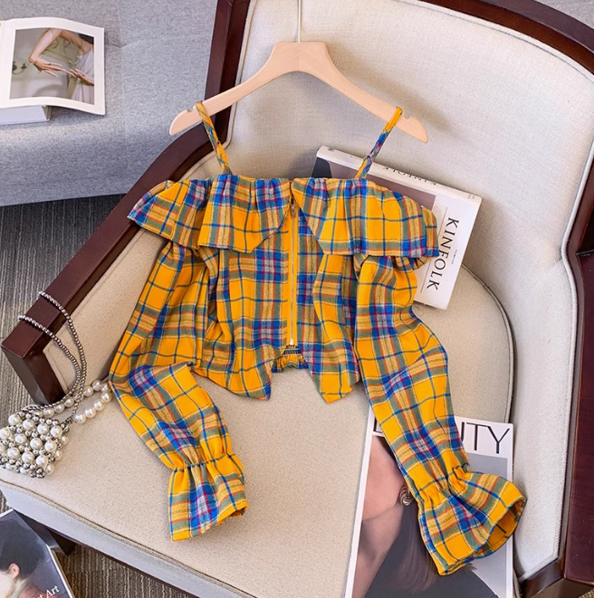 Thea Half Zip Acid Wash Plaid Top - ENDGÜLTIGER VERKAUF