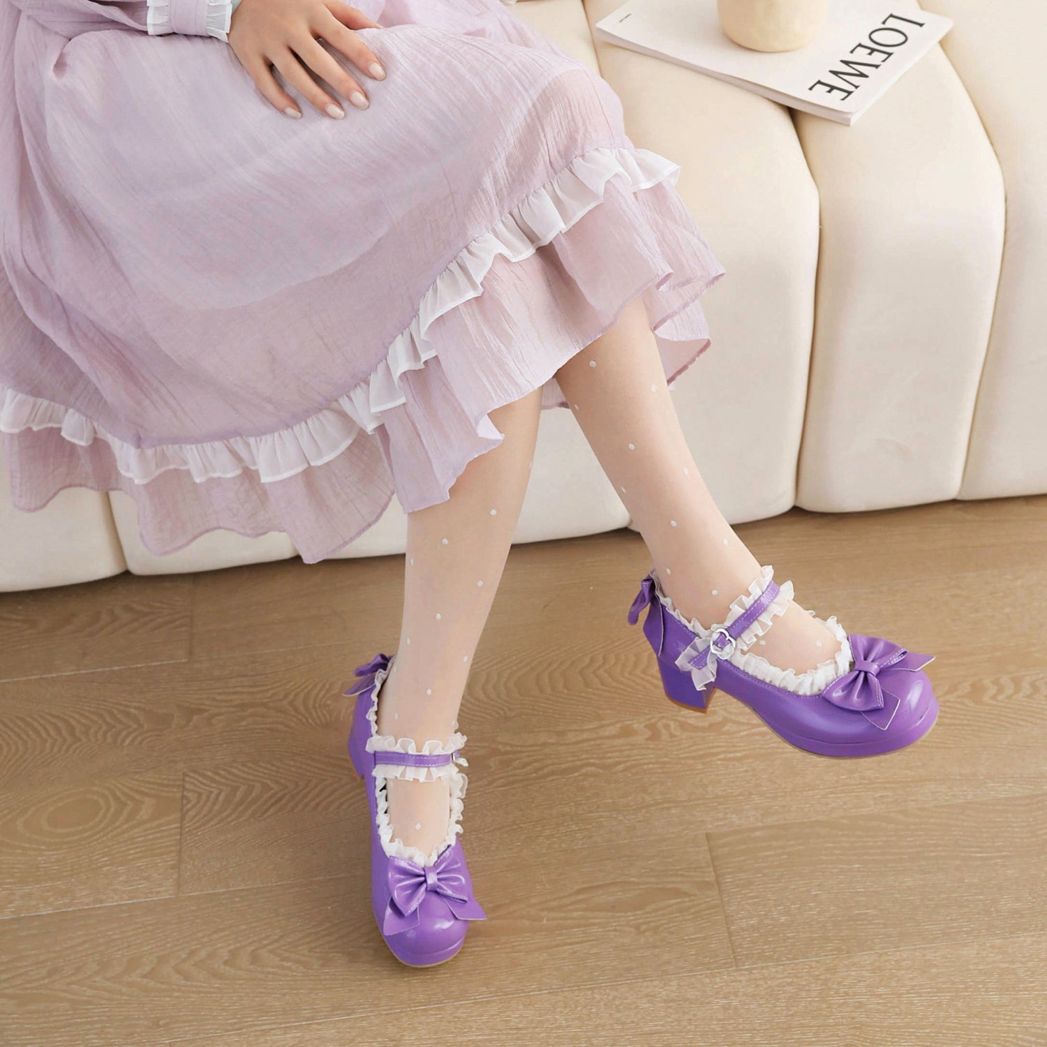 Süße Lolita-Schuhe mit rosa Schleifen und klobigem Absatz