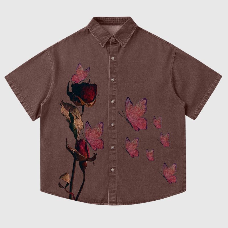 Jeanshemd mit Rosen-Schmetterling
