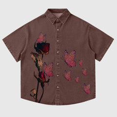 Jeanshemd mit Rosen-Schmetterling