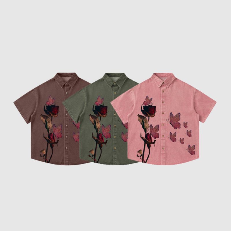 Jeanshemd mit Rosen-Schmetterling