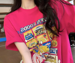 Rotes, farbenfrohes, lockeres T-Shirt mit Las Vegas West-Print