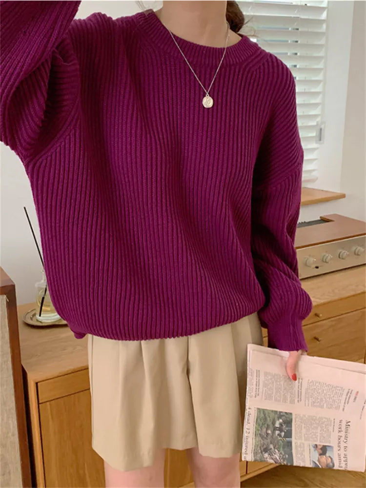 Langärmliger Vintage-Pullover mit O-Ausschnitt