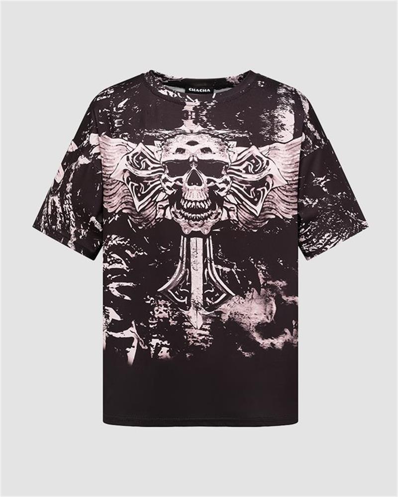 Umbriel – Oversize-T-Shirt mit Grunge-Grafik im Totenkopf-Stil