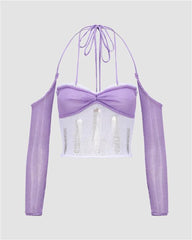 Lila-pflaumenfarbenes Häkeltop mit langen Ärmeln