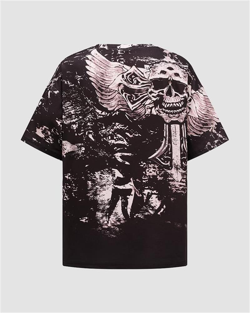 Umbriel – Oversize-T-Shirt mit Grunge-Grafik im Totenkopf-Stil