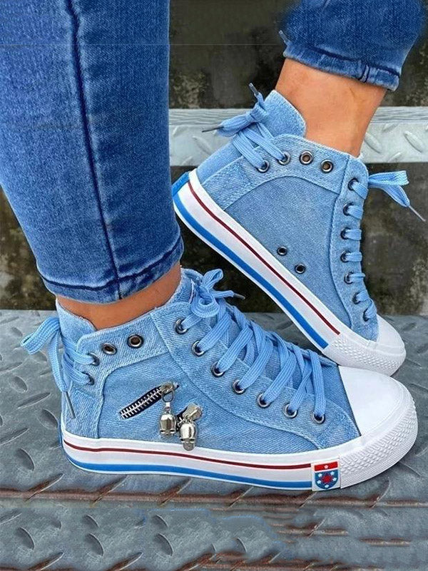 Denim Punk Schnür-Sneaker aus Canvas