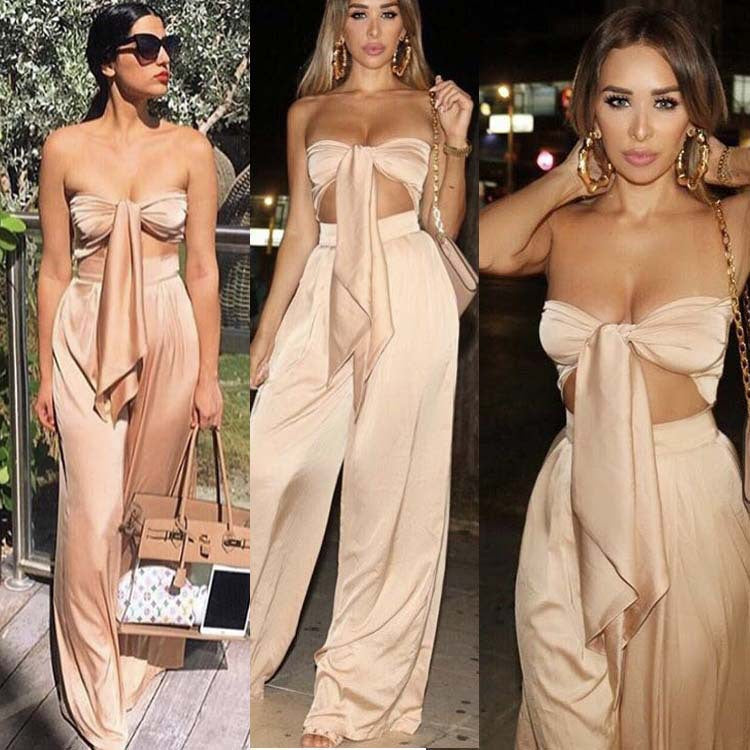 Lockeres, zweiteiliges Set mit hoher Taille und Martini-Knoten vorne