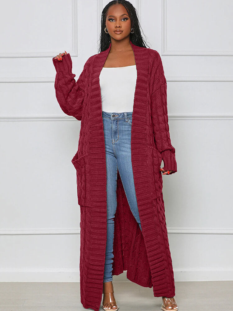 Einfarbige, figurbetonte Strickjacke mit langen Ärmeln
