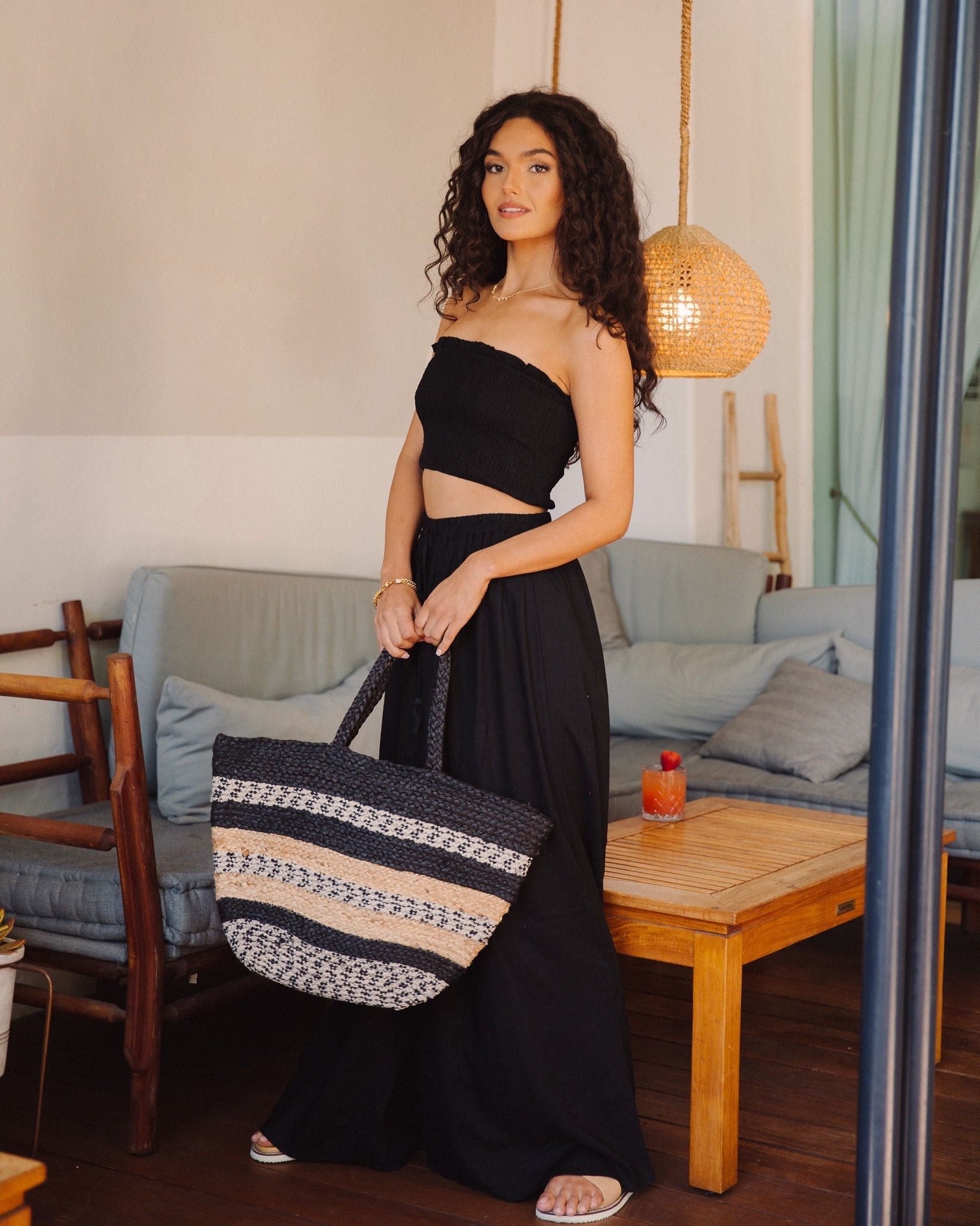Teri Linen Blend Smocked Tube Top - Black - FINAL SALE