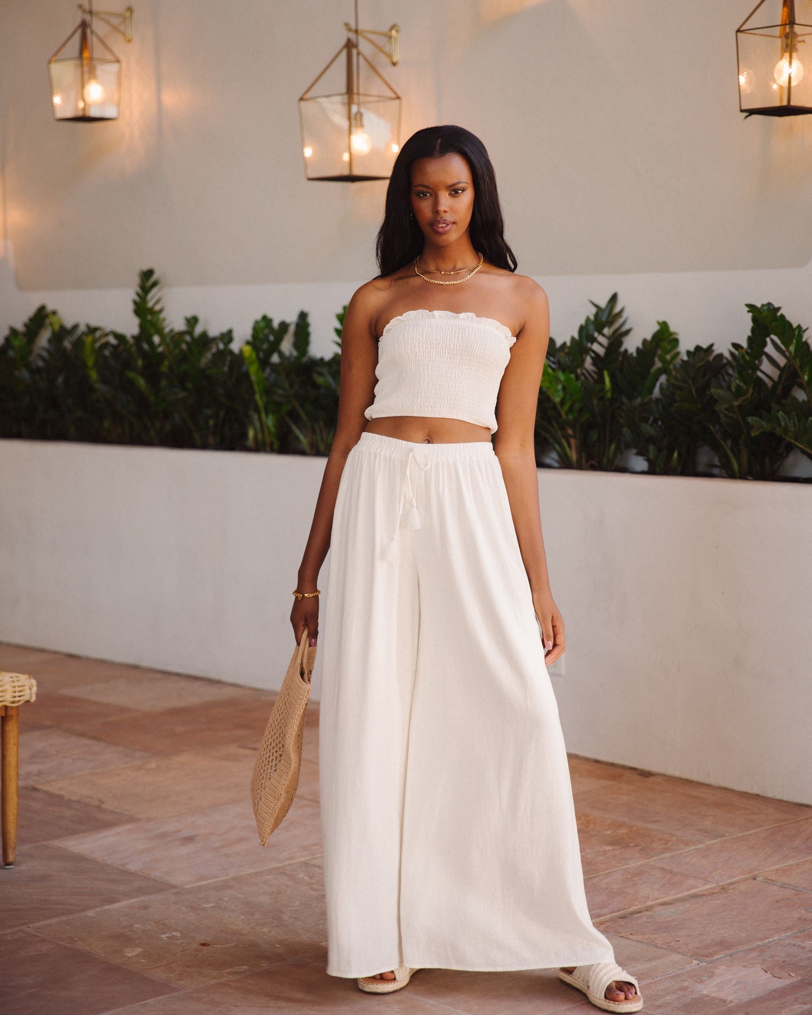 Teri Linen Blend Smocked Tube Top - Off White - FINAL SALE