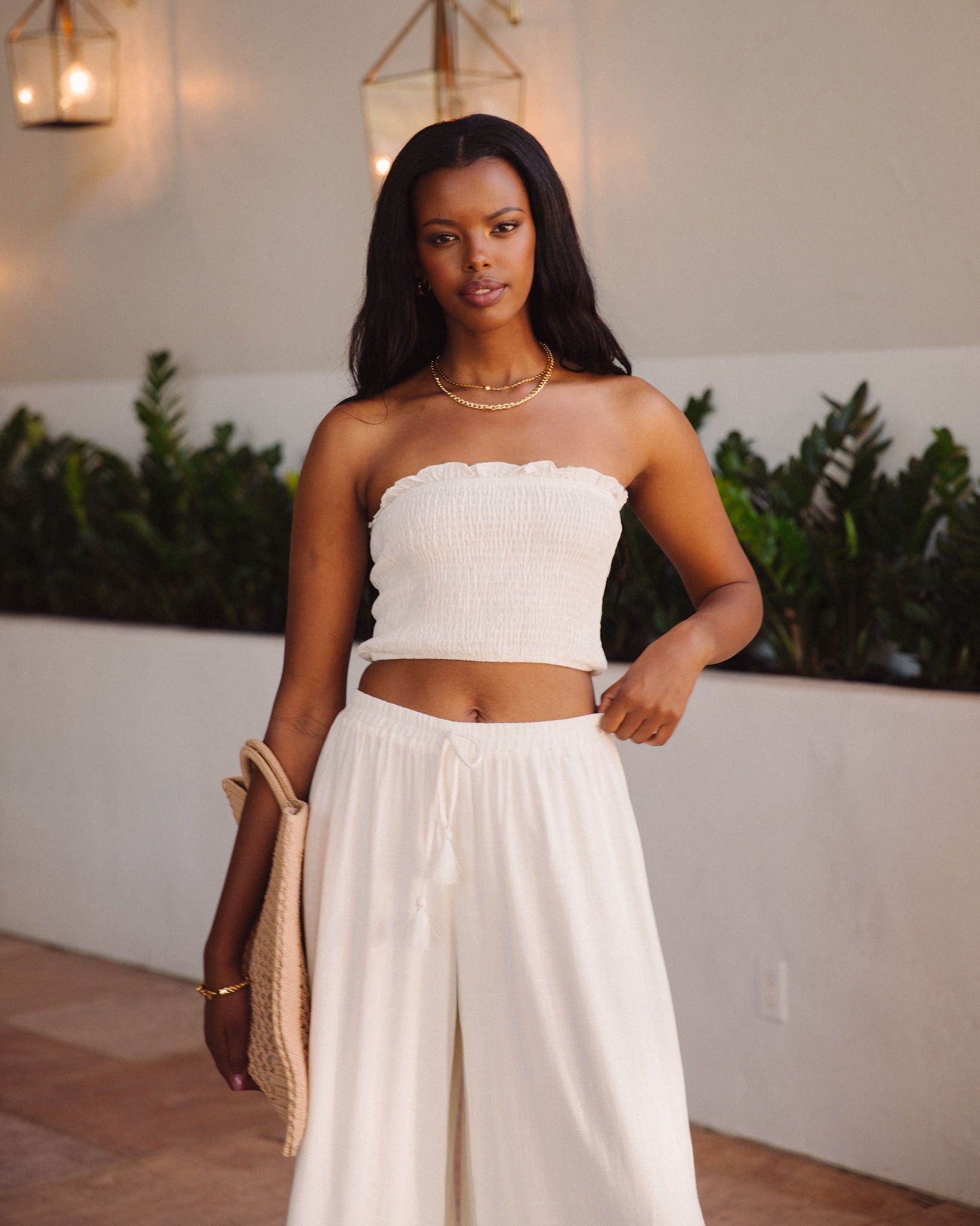 Teri Linen Blend Smocked Tube Top - Off White - FINAL SALE