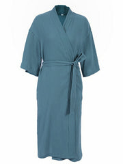 Langes Nachthemd aus Baumwollgaze-Strick mit fünf Ärmeln